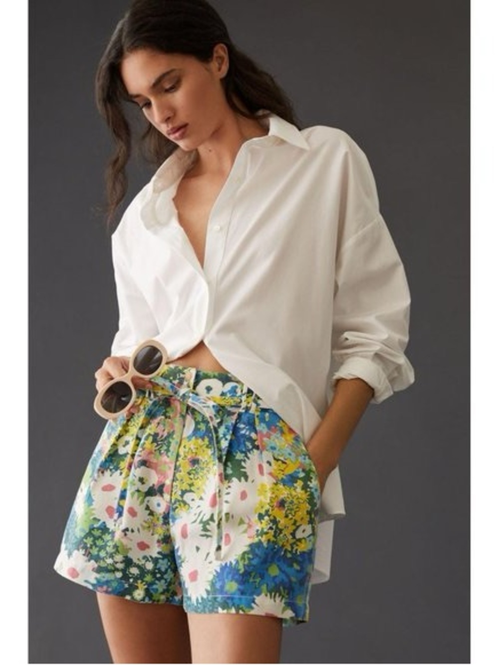 Anthropologie artist high rise Floral Tie Waist Paperbag Shorts size 14